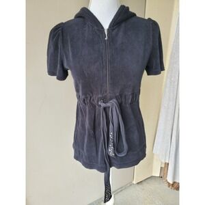Juicy Couture Terry Zip Top Womens Medium Black Cinch Waist Embellished Y2K VTG